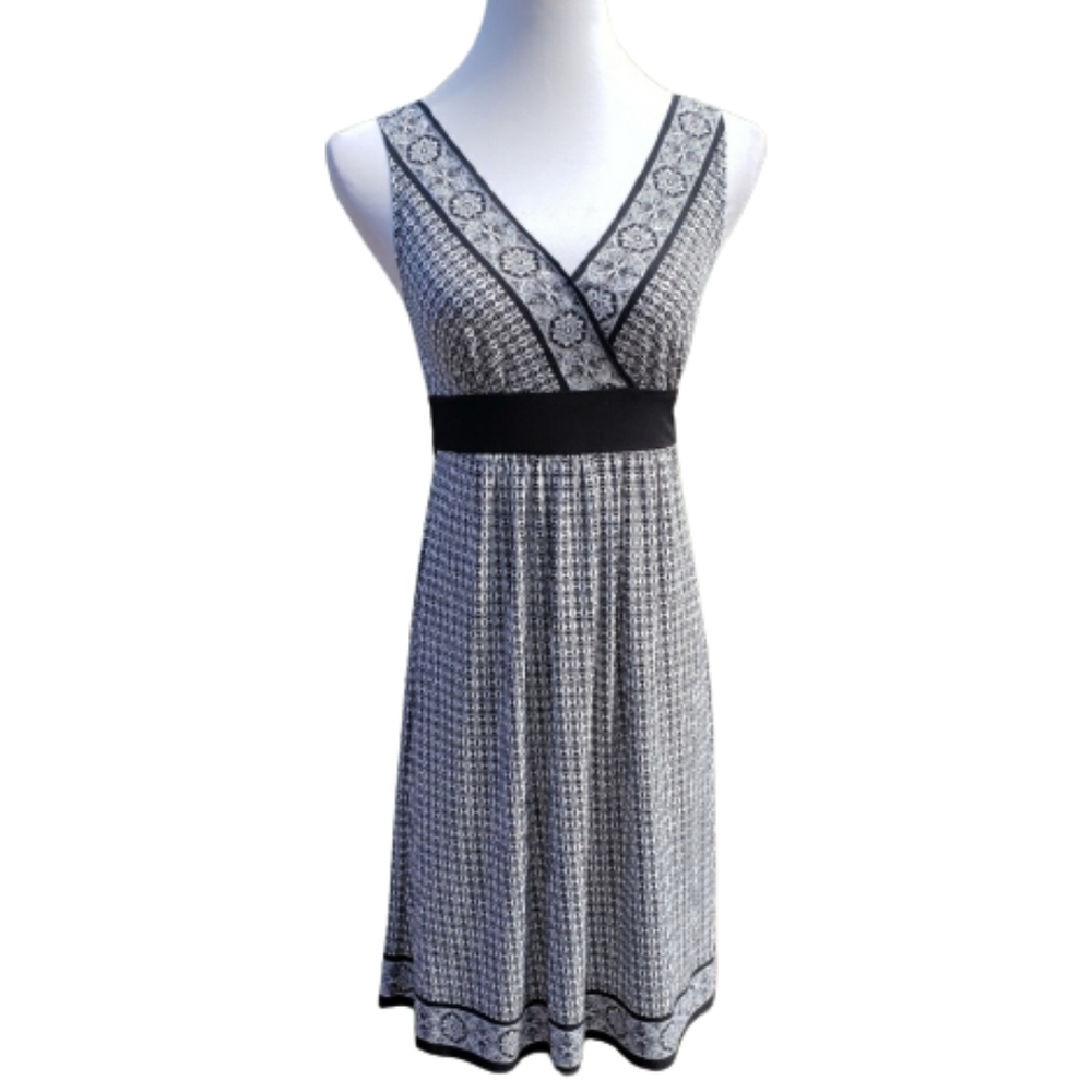 Dress Wrap Tie Back Black White Print Sz 6
